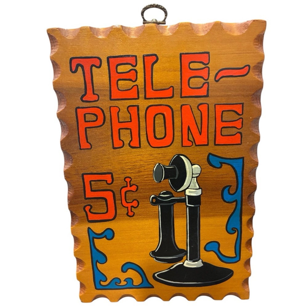 Folk Art Wood Telephone Single Sided Hanging Sign Telephone Wall Art